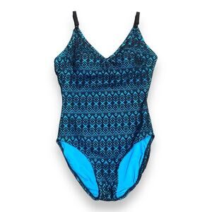 Aqua Couture Lace Overlay Swimsuit Bright Blue, Black Medium